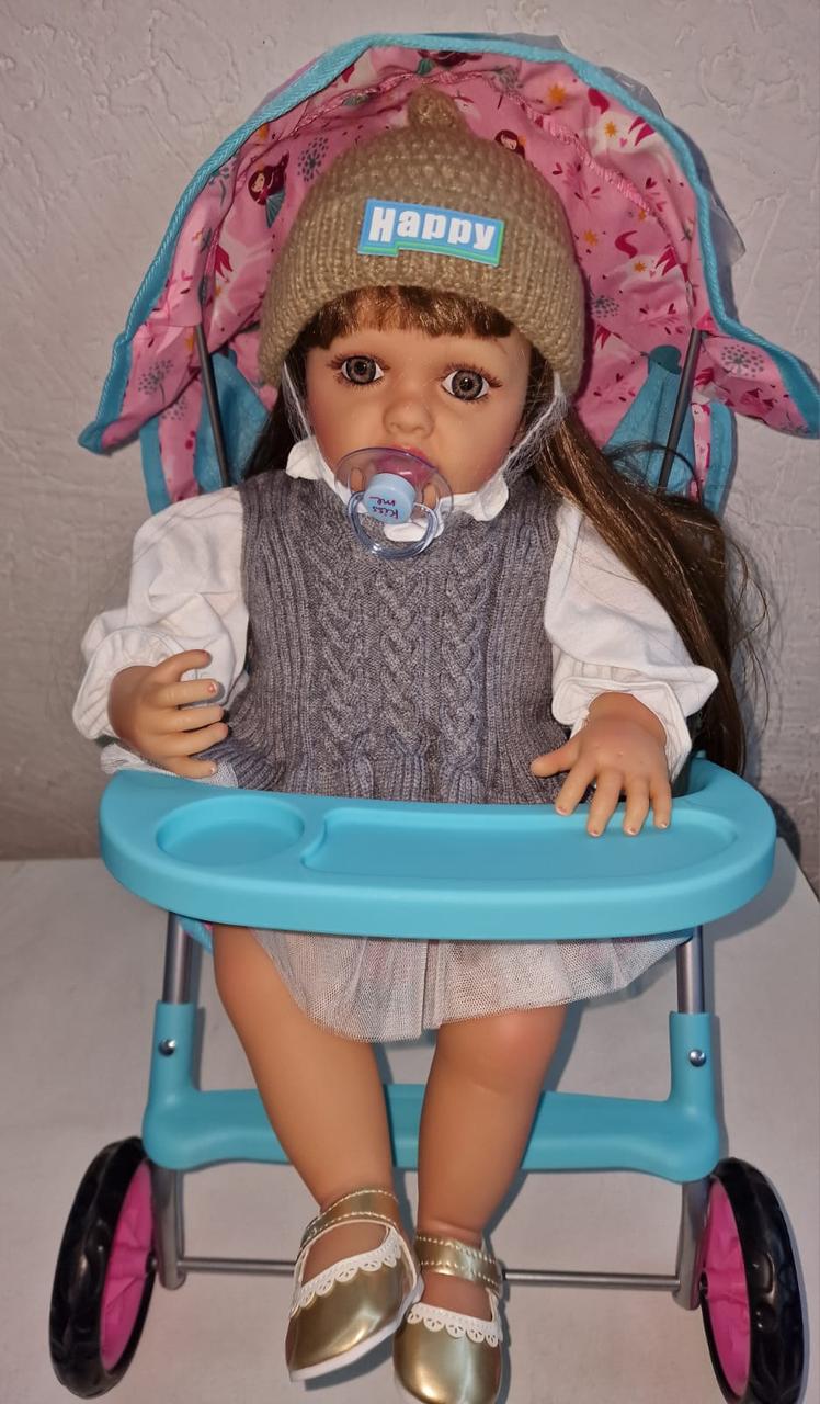 Кукла реборн Baby Born говорящая в платье серый свитер 55 см аксессуары в комплекте, руки и ноги подвижные - фото 2 - id-p113873506