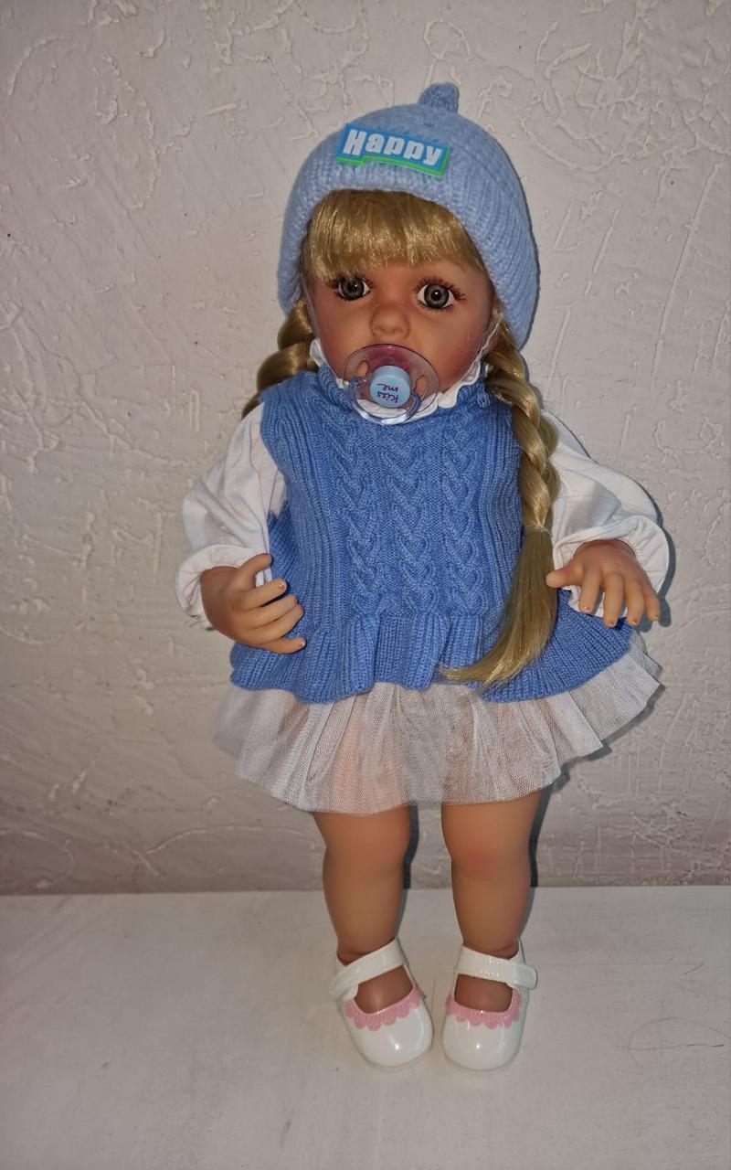 Кукла реборн Baby Born говорящая в платье, синий свитер 55 см аксессуары в комплекте, руки и ноги подвижные - фото 1 - id-p113873545