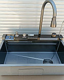Кухонная мойка нержавеющая сталь с водопадом черный 75*45 см, фото 4