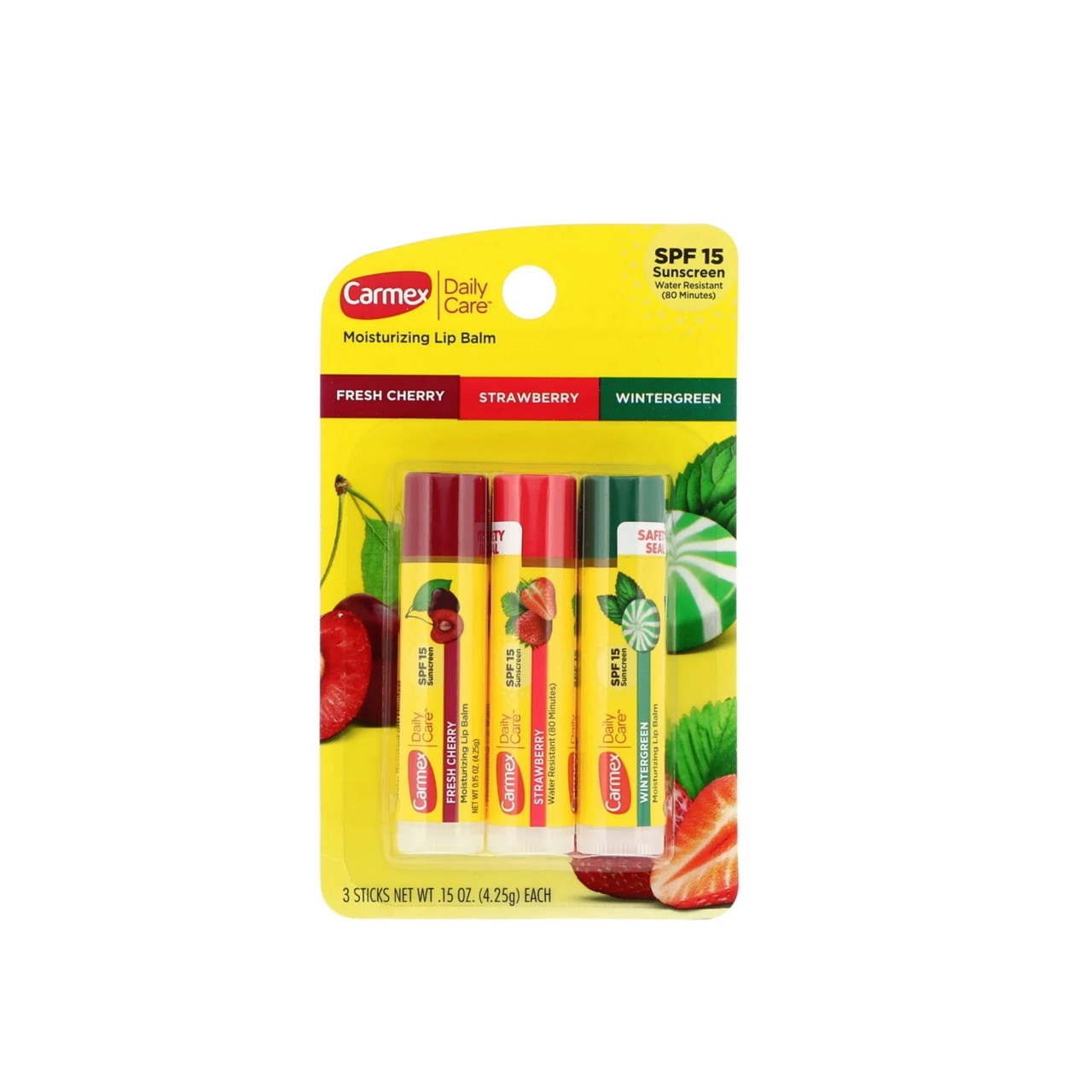 Бальзамы для губ: Carmex Набор Trio Sticks (Fresh Cherry, Strawberry, Wintergreen) SPF15 - фото 1 - id-p113819051