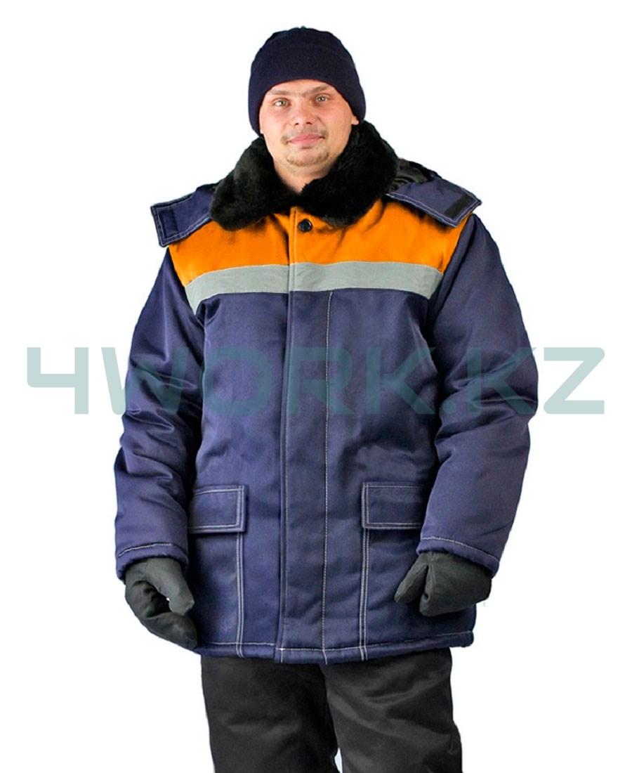 Куртка зимняя УРАЛ темно-синий/оранжевый - фото 1 - id-p113874974