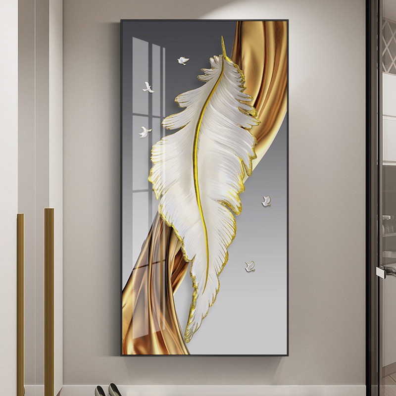 Роскошная абстрактная Настенная картина в скандинавском стиле с золотыми белыми перьями - фото 1 - id-p113875371