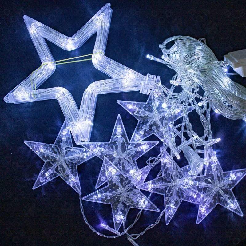 Гирлянда с подвесными звездочками, холодный свет