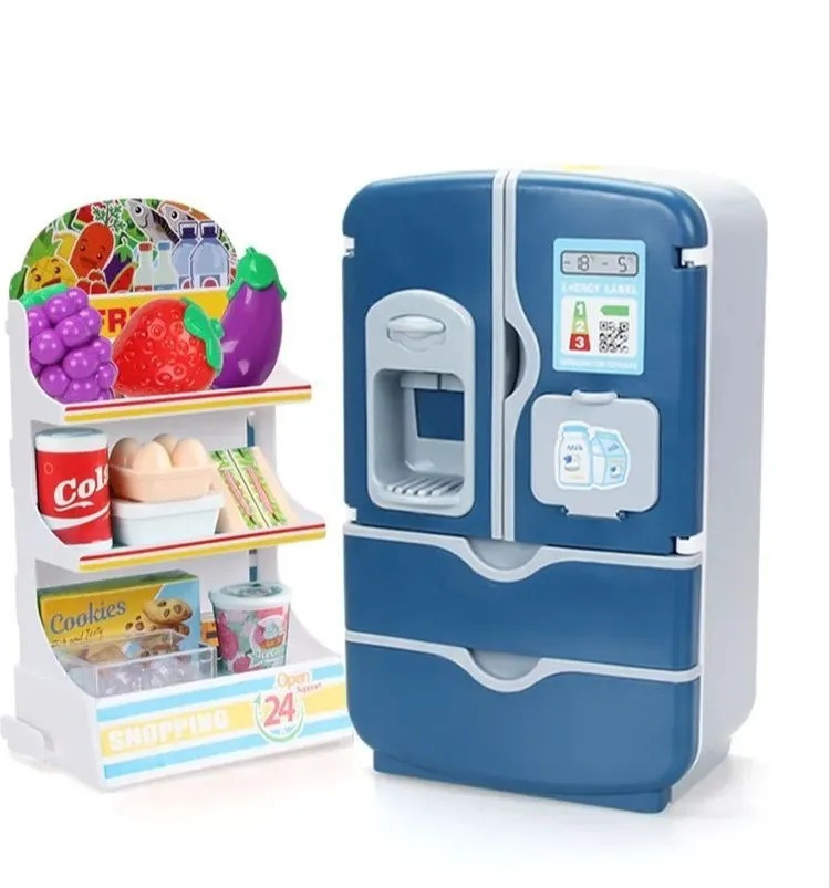 Игровой набор -Игрушечный холодильник синий,кулер, овощи и фрукты - фото 2 - id-p113881352