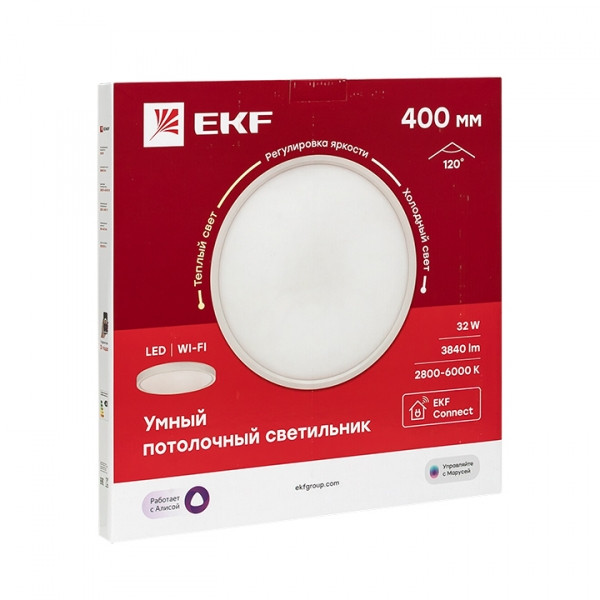 Умный потолочный светильник 400 мм 32W EKF Connect - фото 1 - id-p113884245