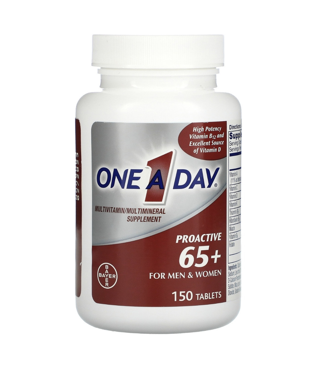 One-A-Day мультвитамины для мужчин и женщин 65+, 150 таблеток - фото 3 - id-p113895332