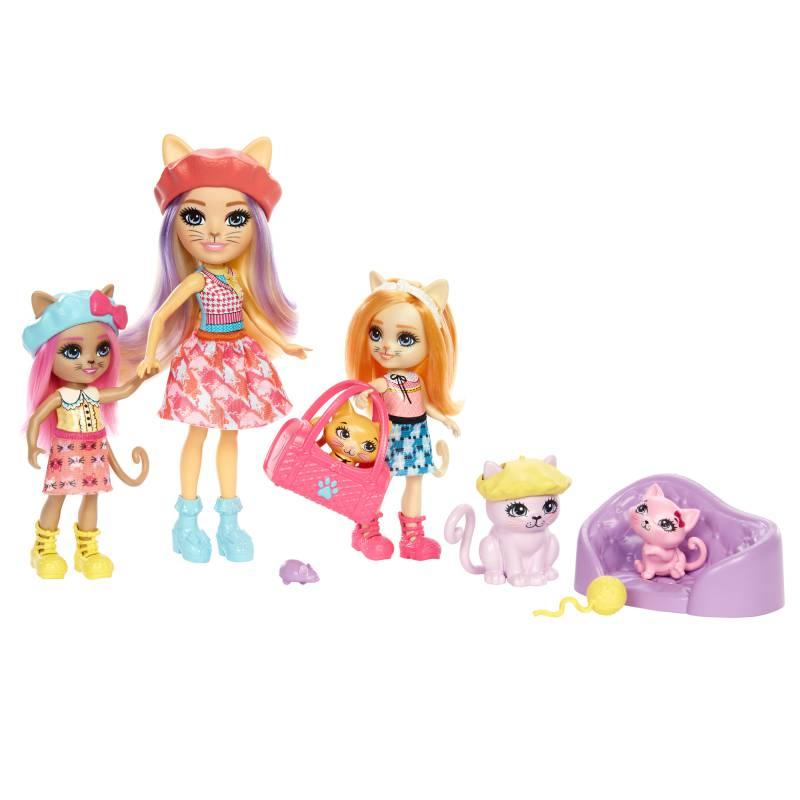Enchantimals Family Callista Cat Набор кошек куклы + животные Mattel,семейство кошек Кармел