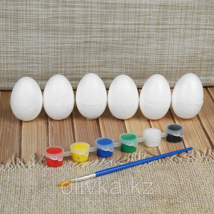 Набор яиц под раскраску 6 шт., размер 1 шт: 4 × 6 см, краски 6 шт. по 3 мл, кисть - фото 1 - id-p113947347