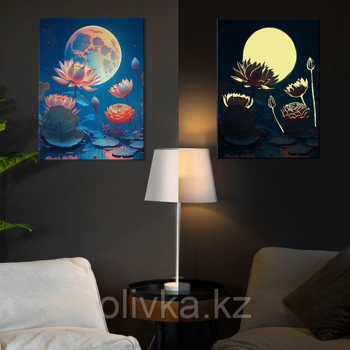 Картина по номерам со светящейся краской, 40 × 50 см «Лунный лотос» 22 цвета - фото 2 - id-p113959371