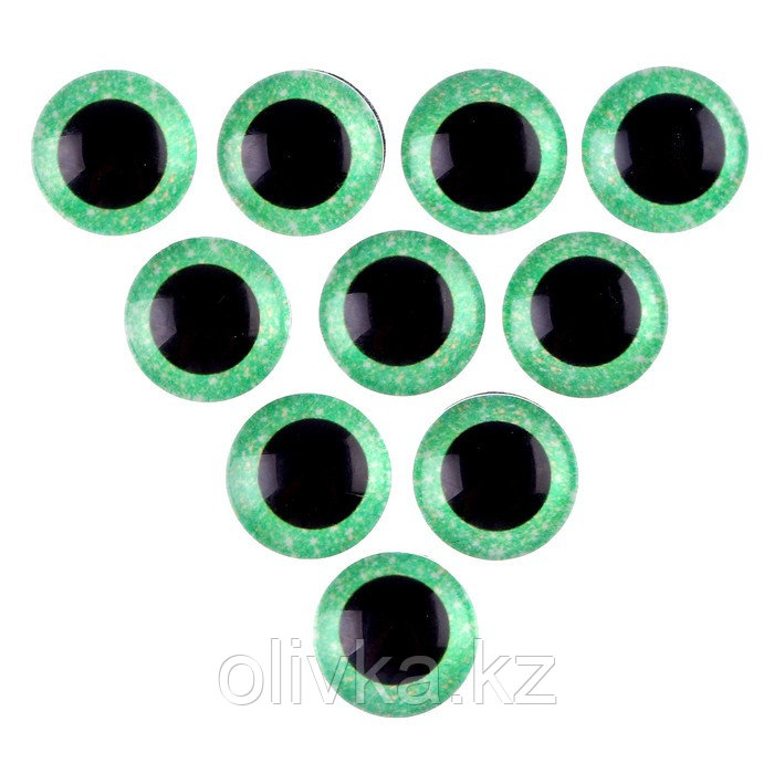 Глаза на клеевой основе, набор 10 шт., размер 1 шт. 14 мм, цвет зелёный с блёстками - фото 2 - id-p113956649
