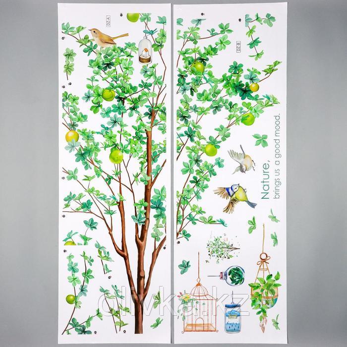 Наклейка пластик интерьерная цветная "Яблоня с клеткой и птицами" 30х90 см набор 2 листа - фото 2 - id-p113949835