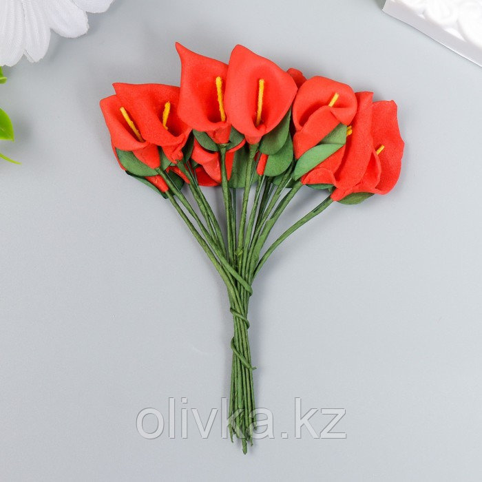 Цветы для декорирования "Красные каллы" 1 букет=12 цветов 11 см - фото 1 - id-p113948112