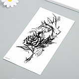 Татуировка на тело чёрная "Лисица с розой" 11,5х21 см, фото 2