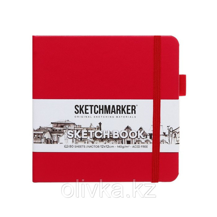 Скетчбук Sketchmarker, 120 х 120 мм, 80 листов, твёрдая обложка из искусственной кожи, бордовый, блок 140 г/м2 - фото 2 - id-p110948011