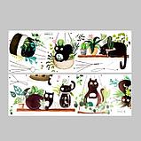 Наклейка пластик интерьерная цветная "Чёрные котики и растения" 30х90 см набор 2 листа, фото 2