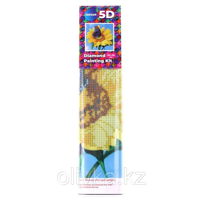Алмазная мозаика 5D «Бабочка на подсолнухе» 30 × 30 см, без подрамника, частичное заполнение - фото 2 - id-p113954827