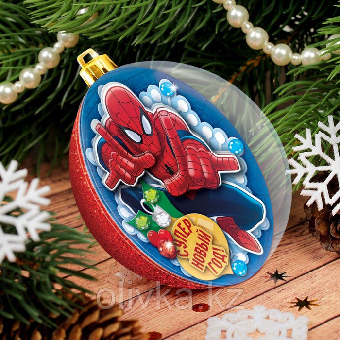 Новогодний ёлочный шар с 3D аппликацией "С Новым годом", Человек-паук - фото 4 - id-p85927212