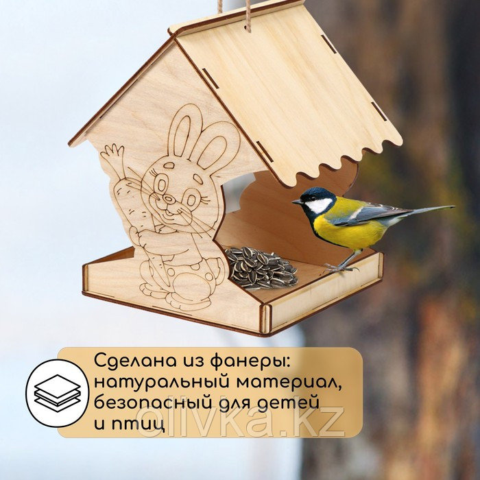 Деревянная кормушка-конструктор для птиц «Заяц с морковкой», 14 × 14.5 × 18 см, Greengo - фото 3 - id-p113952820