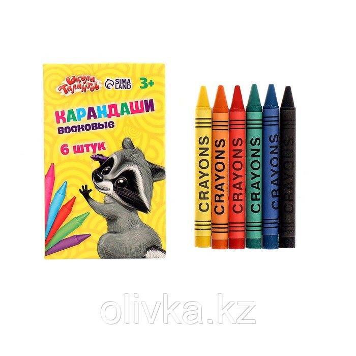 Восковые карандаши, набор 6 цветов, высота 1 шт - 8 см, диаметр 0,8 см - фото 1 - id-p113945663