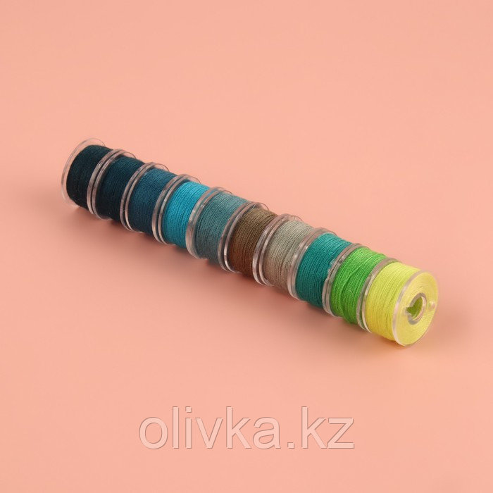 Набор шпулек с нитками, в органайзере, d = 20 мм, 10 шт, цвет зелёный спектр - фото 5 - id-p113958593