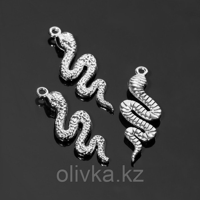 Подвеска "Змея" извилистая, 4,3*1,5см, набор 3шт, цвет чернёное серебро - фото 2 - id-p113953621