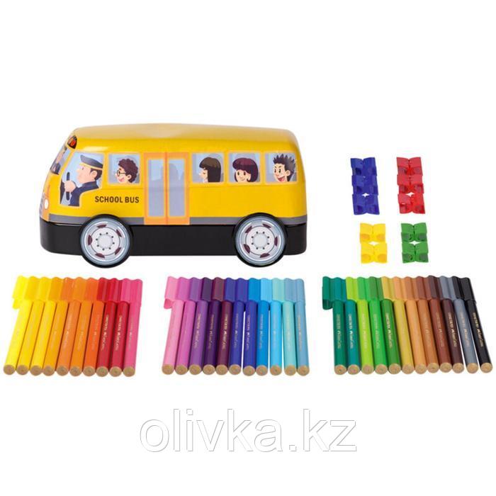 Фломастеры Faber-Castell Connector School Bus + 10 клипов, в металлической коробке, 33 цвета - фото 1 - id-p113950242