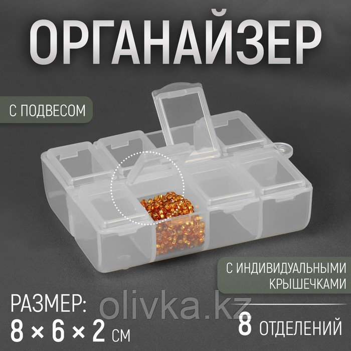 Органайзер для рукоделия, с подвесом, 8 отделений, 8 × 6 × 2 см, цвет прозрачный - фото 1 - id-p113951708