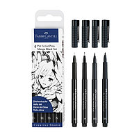 Набор капиллярных ручек Faber-Castell Pitt Artist Pens Manga чёрный, 4 штуки 0,1/0,7 /brush/soft