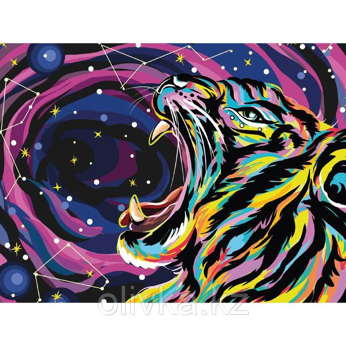 Алмазная мозаика на подрамнике с полным заполнением «Звёздный тигр», 30х40см - фото 2 - id-p110935824