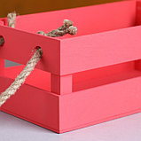 Кашпо деревянное 24.5×13.5×9 см "Двушка Лайт" реечное, ручка верёвка, розовый Дарим Красиво, фото 4