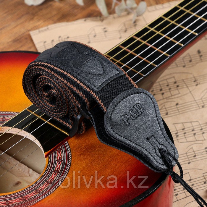 Ремень для гитары Music Life, черный с кармашком для медиаторов, 90-145 см, ширина 5 см - фото 4 - id-p113953659