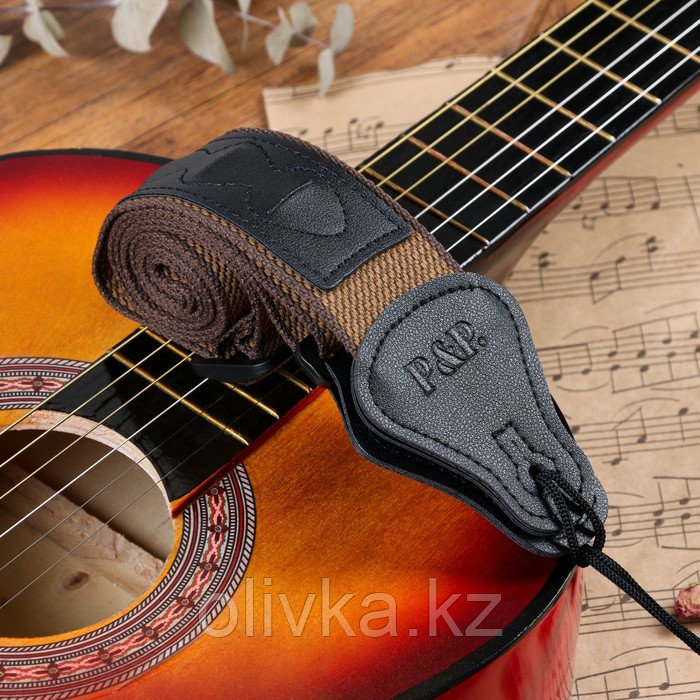 Ремень для гитары Music Life, коричневый с кармашком для медиаторов, 90-145 см, ширина 5 см - фото 4 - id-p113953660