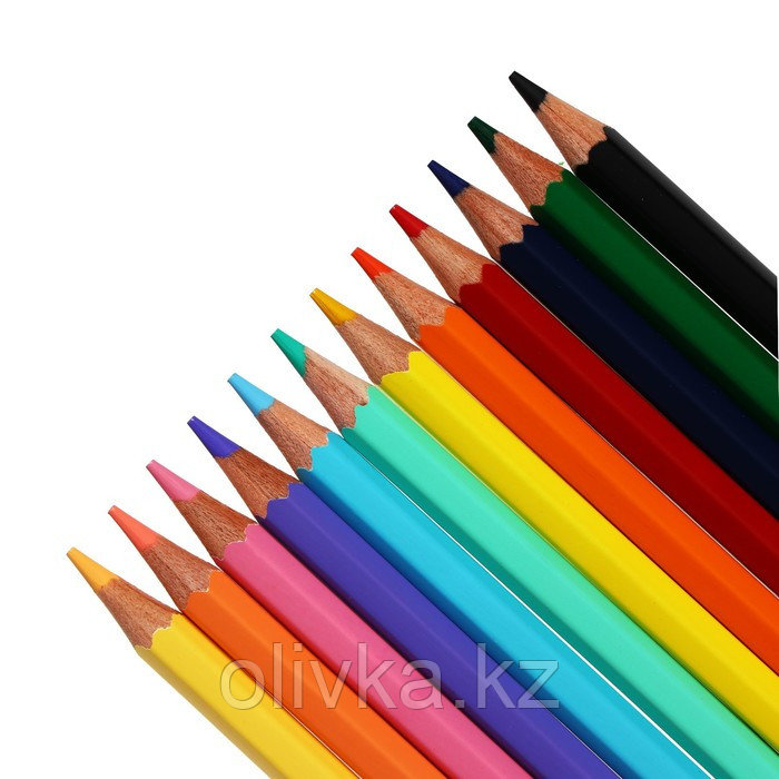 Карандаши цветные 12 цветов (6 классич. + 6 пастельных), Гамма "Оранжевое солнце", заточенные, картонная - фото 2 - id-p113956047
