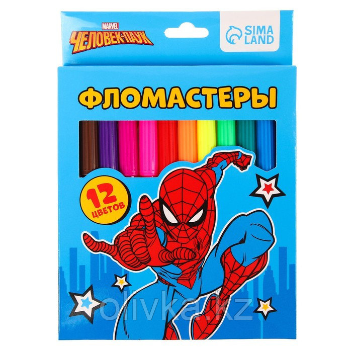 Фломастеры, 12 цветов, в картонной коробке, Человек-паук - фото 1 - id-p113951923