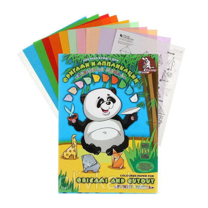 Бумага цветная для оригами и аппликации А4, 10 листов, 10 цветов "Забавная панда", со схемами, 80 г/м² - фото 1 - id-p113945927