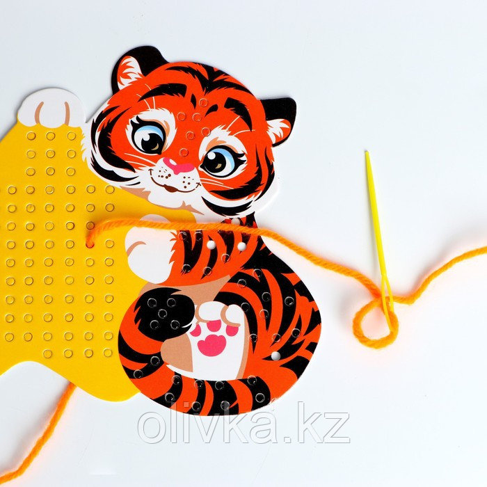 Набор для творчества. Вышивка пряжей «Тигр и звёздочка» на картоне - фото 4 - id-p105464483