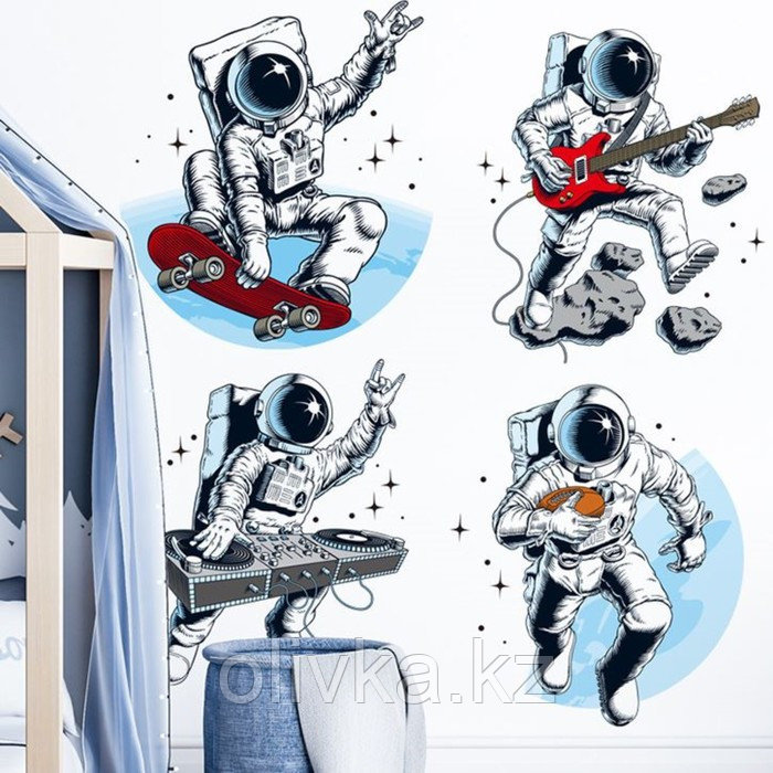 Наклейка пластик интерьерная цветная "Космонавты и музыка" 84,5 *60 см - фото 1 - id-p113952112
