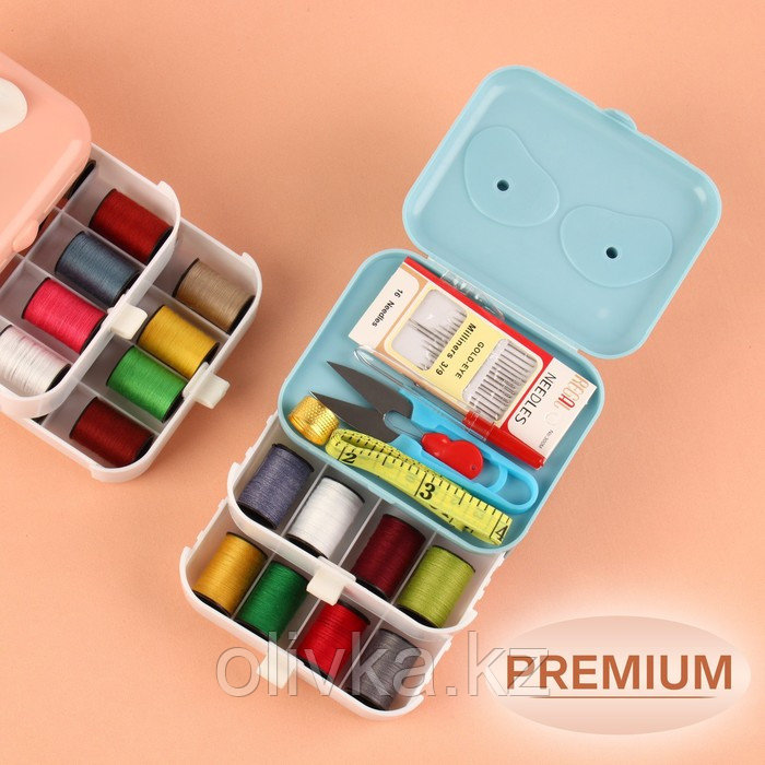 Швейный набор, 37 предметов, в трёхъярусном боксе, 11 × 9 × 9,5 см, цвет МИКС - фото 1 - id-p113953272