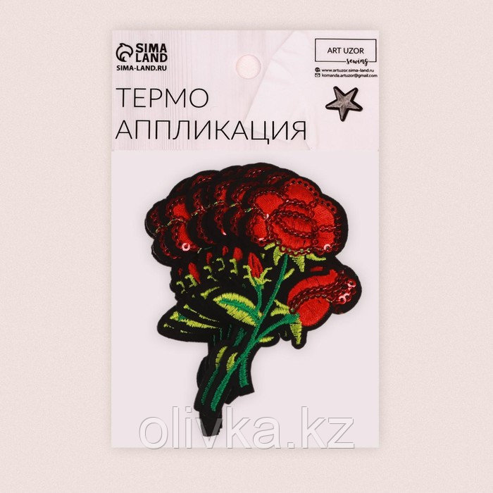 Термоаппликация «Роза», с пайетками, 9 × 5 см, цвет красный - фото 6 - id-p110916415