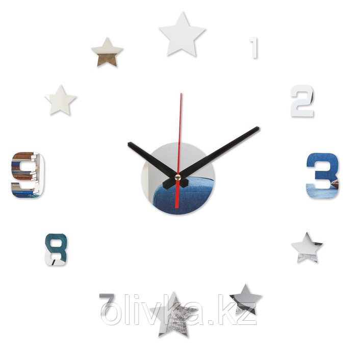 Часы-наклейка, серия: DIY, "Звезды", плавный ход, d-40 см, серебро - фото 1 - id-p113957124