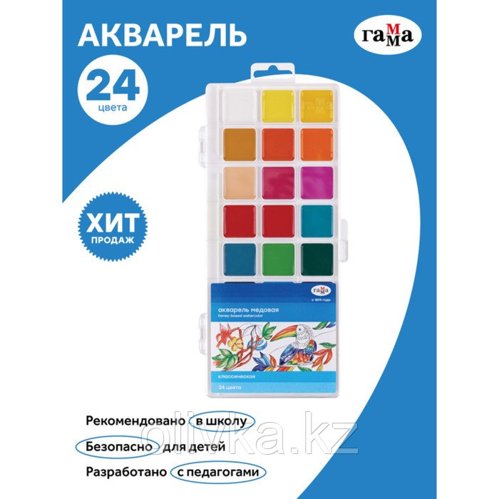 Акварель 24 цвета Гамма "Классическая", без кисти, пластик, европодвес (1009198)