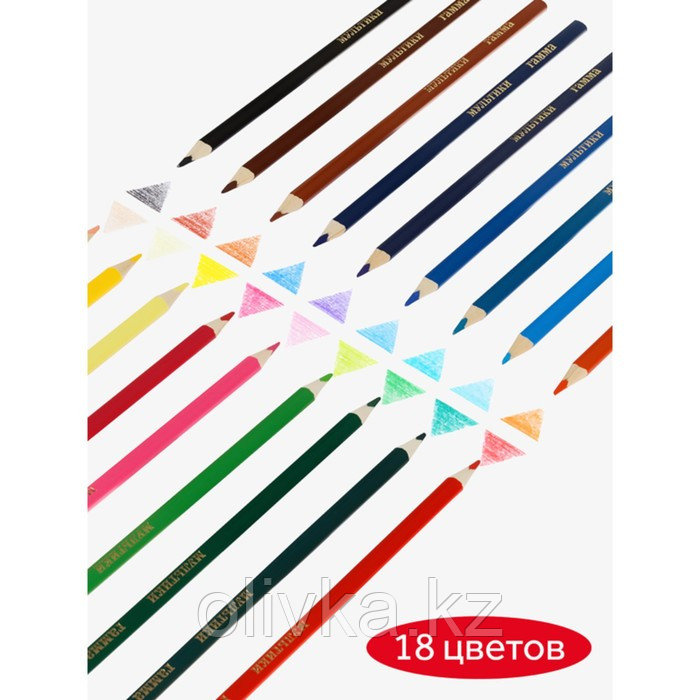 Карандаши цветные 18 цветов Гамма "Мультики" трехгранные, заточенные, картонная упаковка, европодвес - фото 4 - id-p113956256