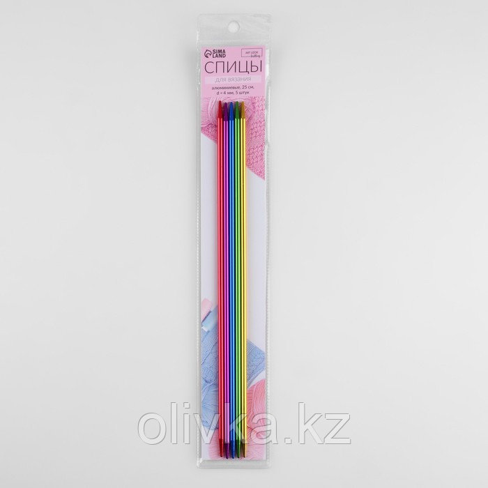 Спицы для вязания, чулочные, из алюминия, d = 4 мм, 26 см, 5 шт, цвет МИКС - фото 3 - id-p110940396