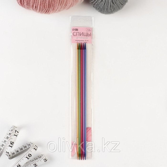 Спицы для вязания, чулочные, из алюминия, d = 4 мм, 26 см, 5 шт, цвет МИКС - фото 4 - id-p110940396