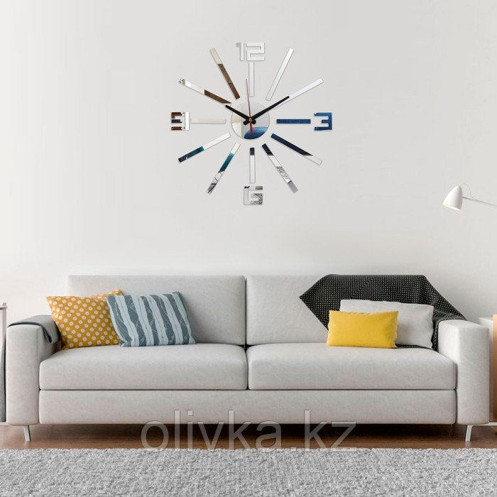 Часы-наклейка, серия: DIY, "Лучи", плавный ход, d-40 см, серебро - фото 2 - id-p113957231