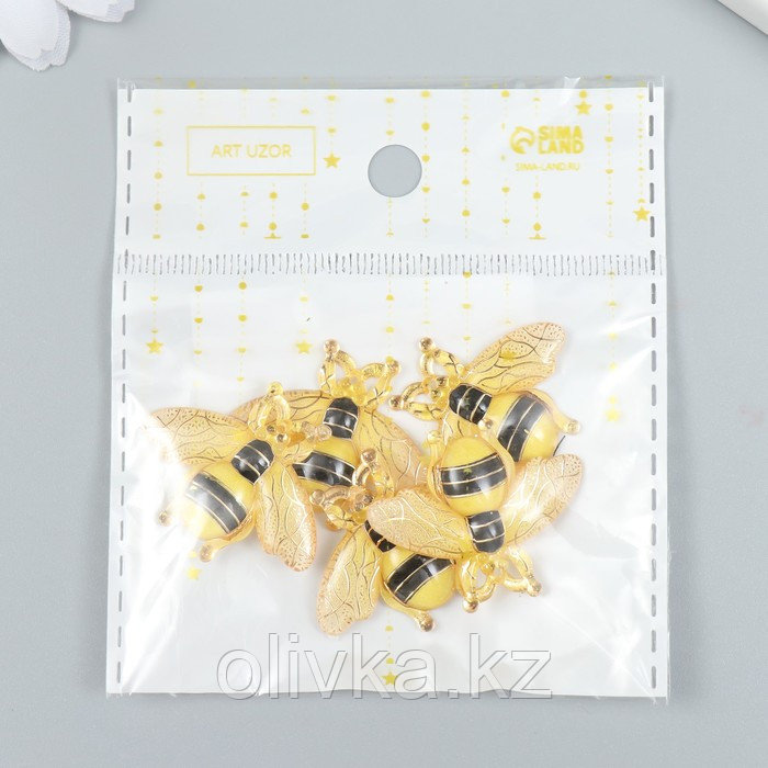 Декор для творчества пластик "Пчёлка с золотыми линиями" 2,6х3,1 см - фото 5 - id-p113948264