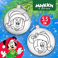 Новогоднее елочное украшение под раскраску, набор 2 шт, размер шара 5,5 см, Микки Маус