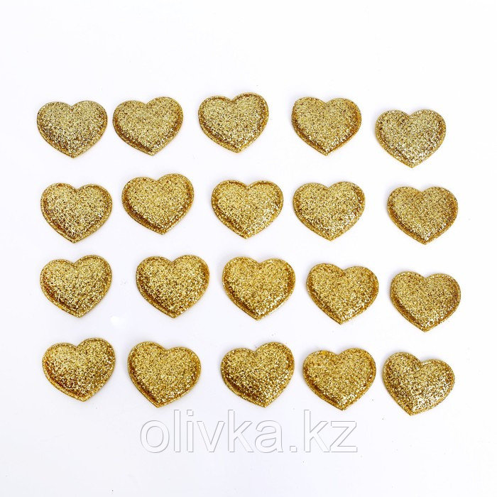 Сердечки декоративные, набор 20 шт., размер 1 шт: 2,5 × 2,2 см, цвет золотой - фото 2 - id-p113951312