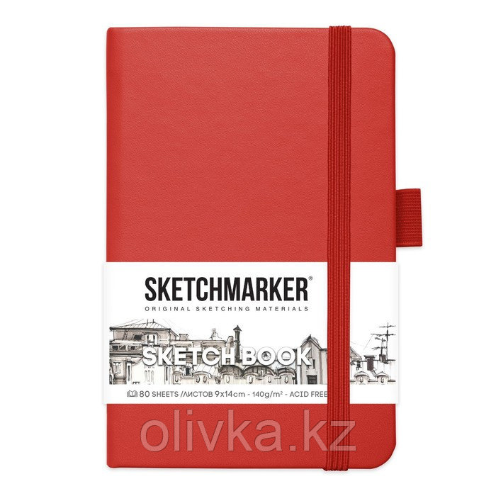 Скетчбук Sketchmarker, 90 х 140 мм, 80 листов, твёрдая обложка из искусственной кожи, красный, блок 140 г/м2 - фото 2 - id-p110947646