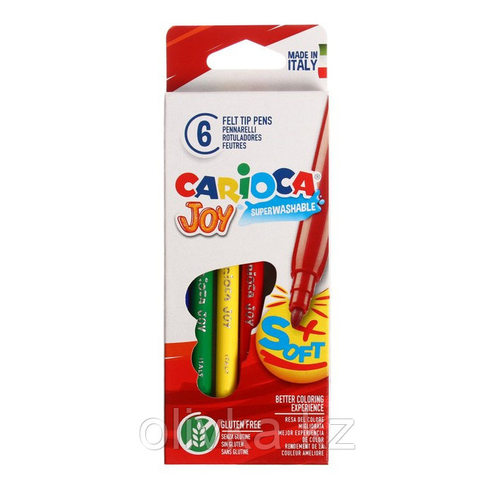 Фломастеры 6 цветов Carioca "Joy", 2.6 мм, смываемые, увеличенный ресурс, суперяркие, европодвес - фото 2 - id-p113946693